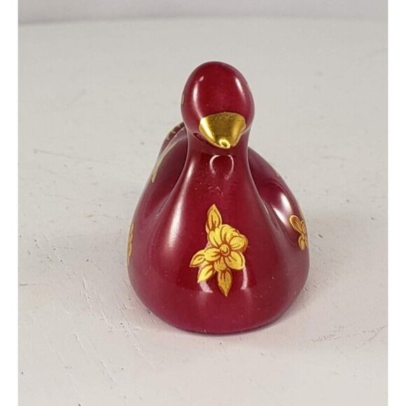 Limoges Castel France Miniature Duck Cranberry Maroon Figurine - Picture 3 of 7